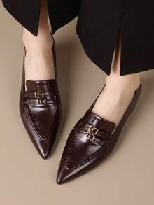 2026 Spring/Summer New Women's Pointed Toe Kitten Heel Mule Sandals, Low Heel Commuter Comfortable Shoes - Brown - View 2