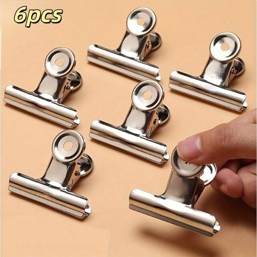 6pcs Food Bag Clips, Reusable, Heavy Duty Stainless Steel, Multi-Purpose Airtight Seal Clips, Suitable For Office, School, Home Kitchen, Storage Boxes And Organizers, Home Accessories - Multicolor - View 1