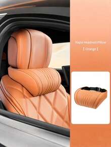 1pc Luxury Nappa Leather Car Neck Pillow & Lumbar Support Cushion, Breathable Perforated Design With Exquisite Embroidery, Built-In Memory Foam Ergonomic Support, All-Season Car Interior Accessory, Suitable For Most Car Models For Long-Distance Driving - A - View 8