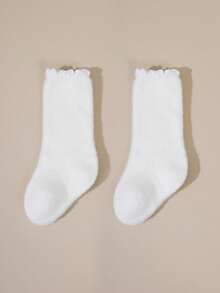 1 Pasang Kaos Kaki Terry Tebal Putih untuk Anak-anak, Kaos Kaki Hangat Berumbai Setengah Betis, Kaos Kaki Rumah Bertekstur Halus - MultiWarna - View 7