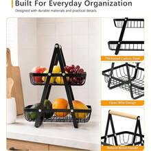 2-Tier & 3-Tier Available, Fruit Basket With Wooden Handle, Portable Fruit Bowl, Kitchen Counter Storage Rack, Detachable Rectangular Metal Basket For Fruits, Vegetables, Bread, Snacks, Banana, Home Decor Organizer - Multicolor - View 7