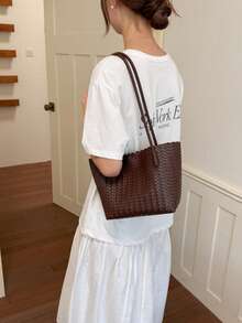 New Fashion Plaid Woven Bucket Bag, Niche Versatile, Handheld Shoulder Bag, Suitable For Commuting - Multicolor - View 4