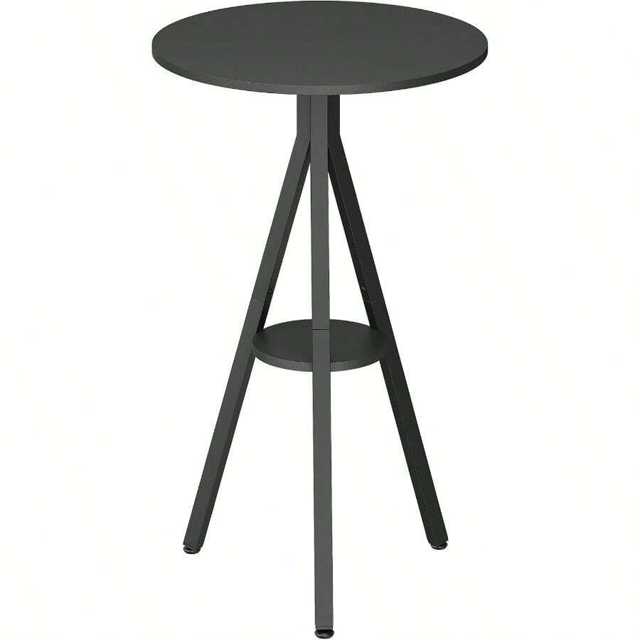 Bar Table, 2-Tier Round Pub Table, Counter Height Cocktail Table Small Spaces, Dining Room, Cafe, Pub, Black BT12BB - 1 + Black - View 1