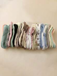 20 Pairs Women's Random Style Invisible Fashion Simple Versatile Cute Short Socks, Suitable For Daily Wear, Boat Socks, Classic Boat Socks, Striped Boat Socks - Multicolor - View 2