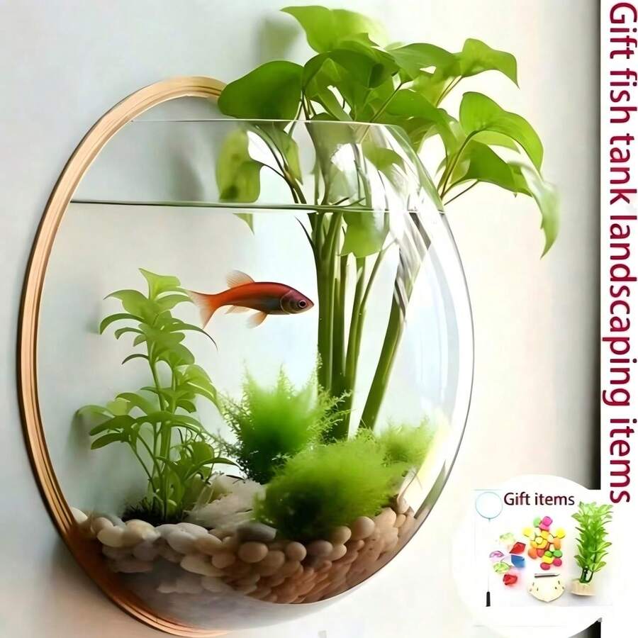 Wall-Mounted Transparent Acrylic Hydroponic Vase Fish Tank Plant Pot, Decorative Wall Hanging Ornament, Suitable For Living Room, Bedroom, Bathroom, Office - Fully Transparent Design + Landscaping Gifts - View 1