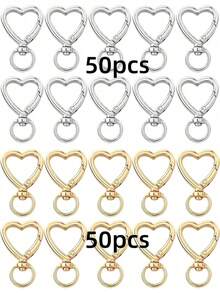 10/30/60/100pcs Heart-Shaped Keychain Swivel Hooks, Key Ring Making Accessories Pendant Carabiner Clips DIY Handmade Cute Spring Buckle Key Rings, Handbags - Color Mixing - View 29