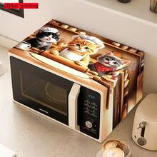 2D Flat 1pc Microwave Dust Cover, 3 Cute Cats Pattern Kitchen Appliance Dust Cover, 35 X 85 Cm Polyester Microwave Top Cover, Home Refrigerator Toaster Protective Cloth, Kitchen Decor - Multicolor - View 5