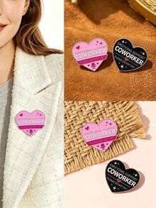 1/2pcs Fun Heart Decorative Brooch With Personalized Slogan And Star Detail, Exquisite Craftsmanship And High Quality Texture, Suitable For Various Clothing And Bags, Perfect As A Thoughtful Gift For Friends And Colleagues - Multicolor - View 1
