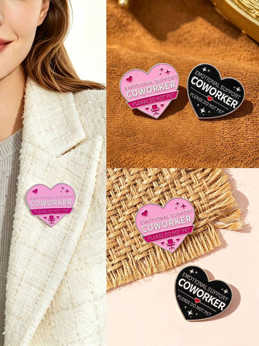 1/2pcs Fun Heart Decorative Brooch With Personalized Slogan And Star Detail, Exquisite Craftsmanship And High Quality Texture, Suitable For Various Clothing And Bags, Perfect As A Thoughtful Gift For Friends And Colleagues - Multicolor - View 1