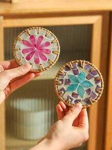 1pc/2pcs Lightweight Luxury Woven Colorful Shell Coasters, Natural Pearl Mother-Of-Pearl Heat Resistant Insulation Pads, Anti-Scald Tea Cup & Teapot Mats, Exquisite Home Tabletop Decor, Suitable For Coffee Tables, Kitchen Dining Tables, Party Table Decorations - Multicolor - View 8