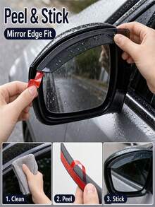 Car Rearview Mirror Rain Guards, Adhesive Visors For Clear Driving - Default - View 2