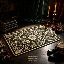 1pc Baroque Vintage Gold Leaf Pattern Gold Diamond Velvet Rug, Luxury European Style Rectangular Kitchen Entrance Mat, Soft And Easy To Clean, Hallway Entryway Doormat, All-Season Home Decor Carpet - Multicolor - View 1