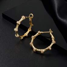 2pcs Elegant 18K Gold Plated White Diamond Bamboo Knot Bracelet & Earrings Jewelry Set, Suitable For Women's Daily Wear, Party And Banquet, Exquisite Gift - Gold - View 4
