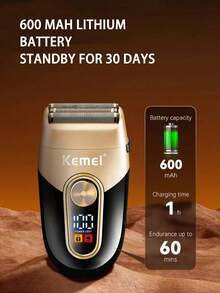 Kemei KM-3209 Electric Shaver Double-Layer Reciprocating Razor Daily Men's Beard Shaver With Charging Base Dry And Wet Use USB Rechargeable Powerful Shaver Men's Birthday Gift - Black - View 8