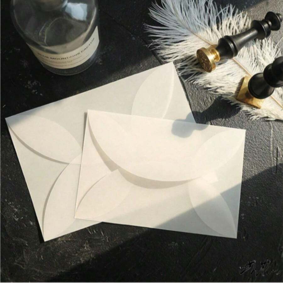 20pcs/Rounded Vellum Envelopes Translucent Frosted Outer Shell Thickened Paper Envelope Sleeves Outer Shell - White - View 1