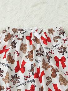 Christmas Print Women's Long Sleeve Long Pants Bubble Crinkle Pajama Set - Apricot - View 8