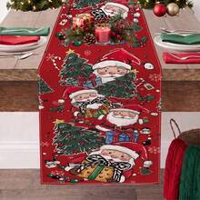 1pc Christmas Tree Santa Claus Snowflake Print Table Runner, Suitable For Holiday, Party, Birthday, Dinner, Restaurant Table Decor, Christmas Home Decoration - Multicolor - View 1