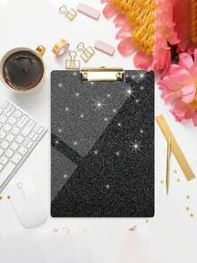 1pc Sparkly Pink Glitter Acrylic Clipboard, Portable Golden‑Clip Writing Board, Decorative Light‑Weight Document Holder For School, Office & Travel Note‑Taking & Paper Organizing - Rectangle - View 4