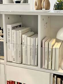 1/2pcs Thickened Transparent Acrylic Bookends, Large Capacity, Minimalist Design, Multiple Styles Available. Suitable For Bedroom Bookshelf Storage, Room Book Storage Rack, Bookshelf, Home Storage Box - View 4
