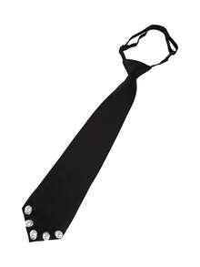 Punk Style Black Tie With Metal Eyelets And Adjustable Elastic Band, Suitable For Men And Women Accessories - Black 2 - View 12