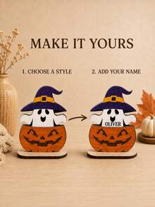 Personalized Name Halloween Standing Decor, Custom Desktop Ornament With Ghost, Witch, Pumpkin, Cat, Scarecrow And Grim Reaper Characters, Bookshelf Fireplace Mantel Decoration, Halloween Party Tabletop Display, Suitable For Home, Friends And Halloween Enthusiasts Home Decor - Multicolor - View 4