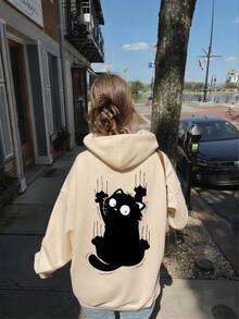 Sweatshirt abu-abu untuk anak perempuan dengan motif anak kucing hitam. Kombinasi motif yang lucu, cocok untuk olahraga santai, bepergian, dan pesta. - Aprikot - View 2