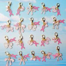 20pcs Flat 2D Breast Cancer Awareness Thank You Keychain Set - Includes Pink Ribbon And Pink Bow Pendant - Bulk Charity And Survivor Gift, Pink Bowtie Butterfly Keychain With Inspirational Set Suitable For Employee Corporate Social Responsibility Breast Cancer Awareness Support Gift - Pink - View 2
