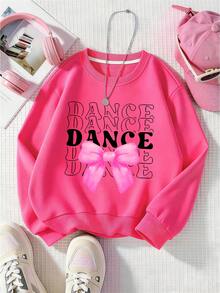 2pcs/Set Crew Neck Sweatshirt And Wide Leg Pants Outfit For Girls, Pink Bow Pattern Crew Neck Sweatshirt + Wide Leg Pants Matching Set, Suitable For Autumn/Winter Daily Wear - Multicolor - View 6