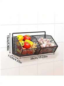 1pc Large Wall-Mounted Kitchen Storage Basket, Multi-Functional Organizer Rack, Vegetable Garlic Onion Storage, Durable Metal Rack, Suitable For Small Kitchen And Bathroom Storage, No Battery Required, Other Materials, Home Decor, Kitchen Essentials, Kitchen Decor, Kitchen Organization And Storage, Kitchen Organizer, Kitchen Accessories, Coffee Bar Station (Please Carefully Check Size Information) Size Comparison Chart Included, Do Not Purchase If You Mind!! - Black - View 4