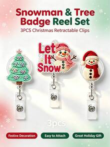 Christmas Retractable Acrylic Badge Reel, Knitted Style ID Holder, Anti-Loss Nurse Badge Clip - A - View 6