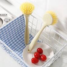 1pc Long Handle Kitchen Cleaning Brush, Plastic Dish Scrub Brush For Pots, Pans, Cutting Boards, Non-Stick Oil, Hanging Design, Stove Top Cleaning Brush - Multicolor - View 2