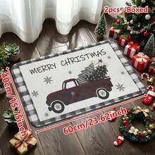 1/2/3件組聖誕主題廚房地墊，法蘭絨材質，聖誕樹與雪花圖案，柔軟舒適吸水防滑，可機洗，附防滑底背，多功能地板墊，適用廚房、餐廳、浴室、臥室、玄關、陽台，居家與節日裝飾 - 彩色 - 查看 11