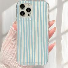 1PC Minimalist Blue & Green Striped Transparent Soft TPU Phone Case, Compatible With Apple 18 17 16 15 14 13 12 11 Plus Pro Max Series, Personalized Ins Style - Clear - View 4