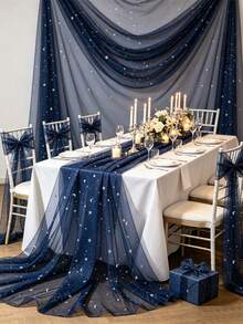 Navy Blue Starry Sky Tulle Fabric, Customizable Cutting, Suitable For Wedding Party Decoration, Multi-Functional Starry Sky Fabric, Can Be Used For Table Decoration, Chair Bows, Backdrop Curtains, Gift Box Packaging, Bridal Shower, Birthday Party Event Decor Supplies - Dark Blue - View 2