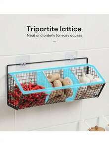 1pc Large Wall-Mounted Kitchen Storage Basket, Multi-Functional Organizer Rack, Vegetable Garlic Onion Storage, Durable Metal Rack, Suitable For Small Kitchen And Bathroom Storage, No Battery Required, Other Materials, Home Decor, Kitchen Essentials, Kitchen Decor, Kitchen Organization And Storage, Kitchen Organizer, Kitchen Accessories, Coffee Bar Station (Please Carefully Check Size Information) Size Comparison Chart Included, Do Not Purchase If You Mind!! - Black - View 6