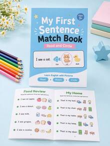 Toddler English Enlightenment A5 Workbook Read Sentences Circle Pictures Animal & Transportation Cognition Matching Activity Book Student Back To School Learning Supplies Teacher Reward Small Gift - Multicolor - View 10