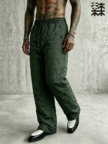 mulinsen Men's Winter Thick Fleece Lined Quilted Sweatpants, Windproof Durable, Straight Leg, Drawstring Elastic Waist - Army Green - View 3