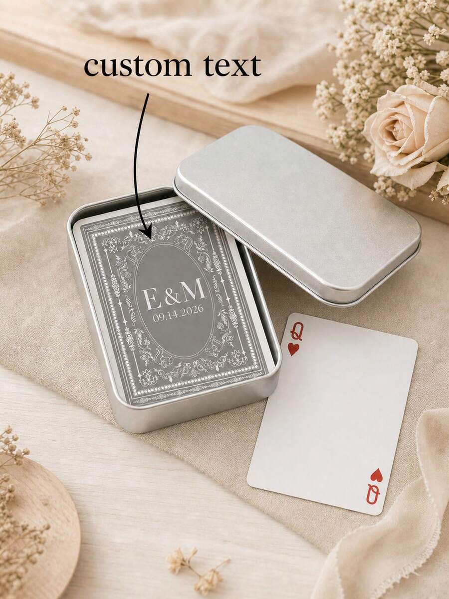 Custom Name And Date Playing Cards, Personalized Wedding Poker Deck With Card Face Design, Custom Text Card Backs For Wedding Receptions, Bridal Showers And Engagement Parties, Keepsake Game Night Gift For Couples, Newlyweds, Brides And Grooms - Multicolor - View 1