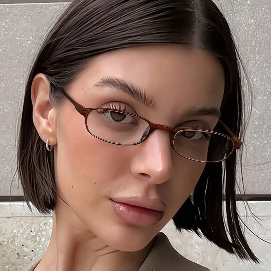 1pc Women's Rectangular Small Frame Non-Prescription Glasses, Daily Outfit Accessory, Back To School Essential - Multicolor - View 1