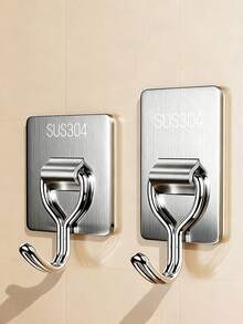 4pcs No-Drill Heavy Duty Stainless Steel Hooks, Thick Adhesive Wall Hooks For Kitchen And Bathroom Storage - Multicolor - View 6