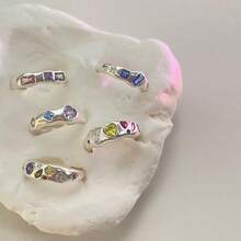 Women's Asymmetrical Alloy Metal Colorful Heart Ring, Niche Vintage Personalized, Minimalist Versatile Elegant Ring - Multicolor - View 9