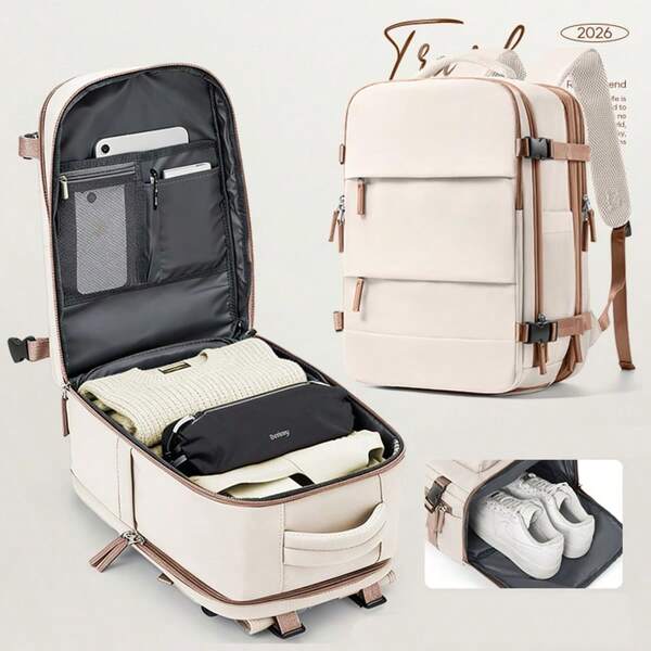 Aviation Compliant Travel Backpack Carry-On Bag, Large Capacity Personal Luggage Backpack, Suitable For Air Travel, Waterproof Multi-Pocket Aviation Backpack, Unisex Independent Shoe Compartment Design Expandable, Multi-Functional Laptop Bag Water-Resistant Short Trip Luggage Bag, Business Commute Backpack College Student School Casual Backpack Suitable For Business Weekend Travel