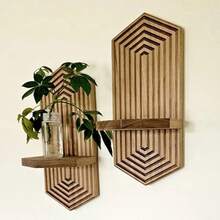 Hexagonal Floating Shelf For Plants And Small Items, Mid Century Modern Boho Wall Decor,Bohemian Diamond Shaped Room Decor Wall Shelf. - Multicolor - View 4