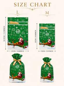 20Pcs Christmas Drawstring Gift Bags, Santa Claus Reindeer Printed Treat Bags With Gold Ribbon, Large & Medium Christmas Candy Bags For Xmas Party Favors Gift Packaging - Christmas Sleigh - View 4