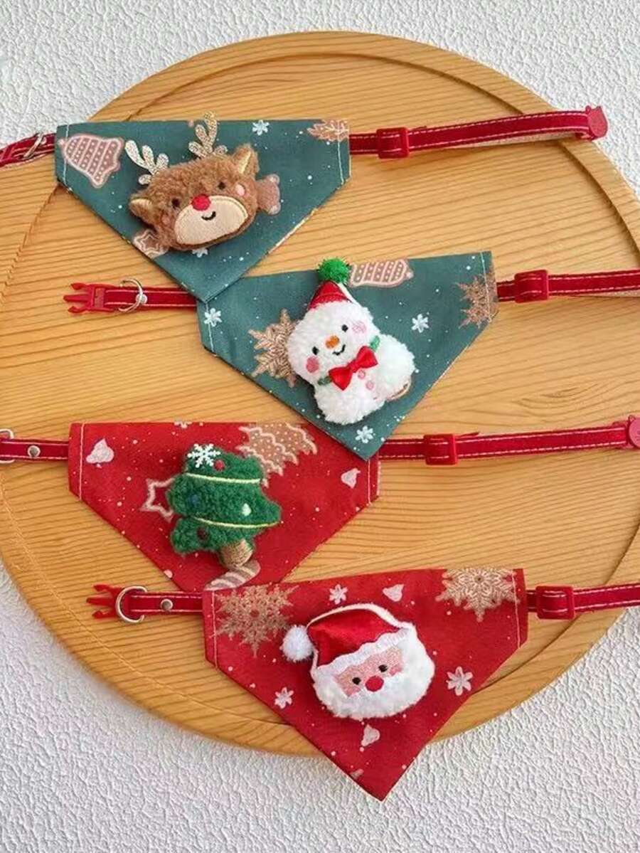 1pc Pet Christmas Triangle Bandana, Cute Dog Cat Christmas Triangle Scarf Decoration, Adjustable Pet Bib, Printed Snowman Triangle Bandana, Christmas Decoration, Pet Christmas Gift