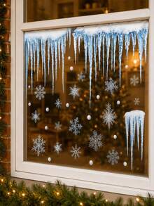 4pcs Christmas Icicle Window Sticker Decals, Includes Snowflake And Icicle Decals, Icicle Christmas Window Stickers, Winter Wonderland Background Decorative Stickers, Suitable For Christmas Home Decor,Shop Window Cling, Ideal Winter Decor Party Props - Ice Pick Style - View 1