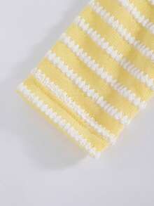 Girls' Casual Fashion Pineapple Plaid Striped Round Neck 3D Starfish Applique Ruched Waist Slim Fit Knit Top, Spring/Autumn - Yellow - View 5