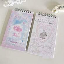 Colorful Romantic Narrow Notebook, Korean Style Collage Spiral Notebook, Sweet Vintage Lace Pattern Spiral Notebook, Rabbit & Crystal Ball Printed Planner Diary, Student Office Daily Writing Notebook - Multicolor - View 2