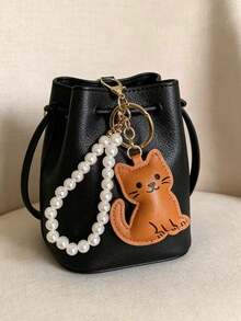 1 buah Gantungan Kunci Kulit PU Motif Kucing Tersenyum Kartun untuk Wanita dengan Rantai Mutiara Imitasi, Gantungan Kunci Tas, Ransel, Mobil, Jahitan Tangan, Hadiah Kecil Kreatif untuk Pecinta Kucing - MultiWarna - View 8