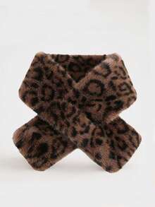 1pc Women's Vintage Warm Knitted Knitted Button Neck Warmer, Fashion Versatile Split Neck Scarf, Leopard Print Cold-Proof Neck Protector Shawl, Autumn/Winter - Leopard - View 3